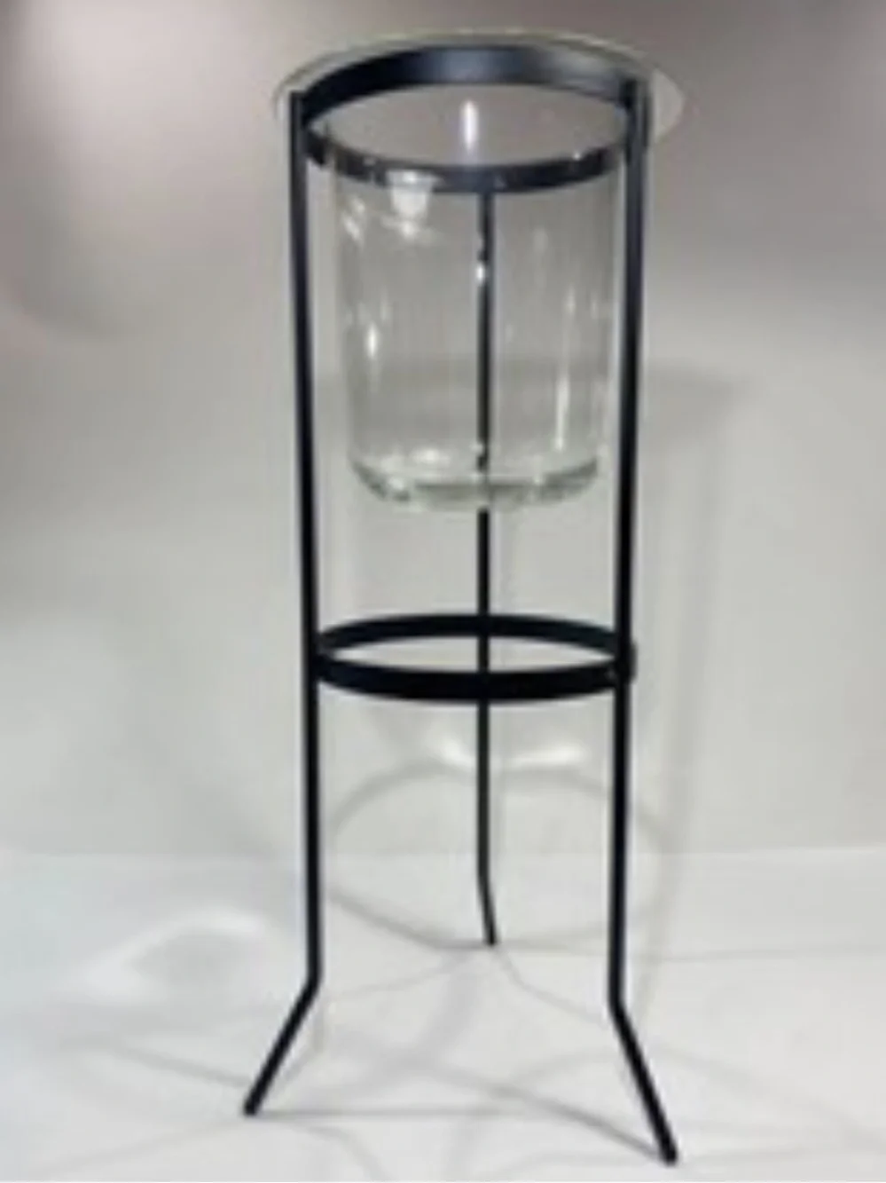PartyLite Seville Glass Hurricane Candle Holder Black Wrought Iron Metal Stand